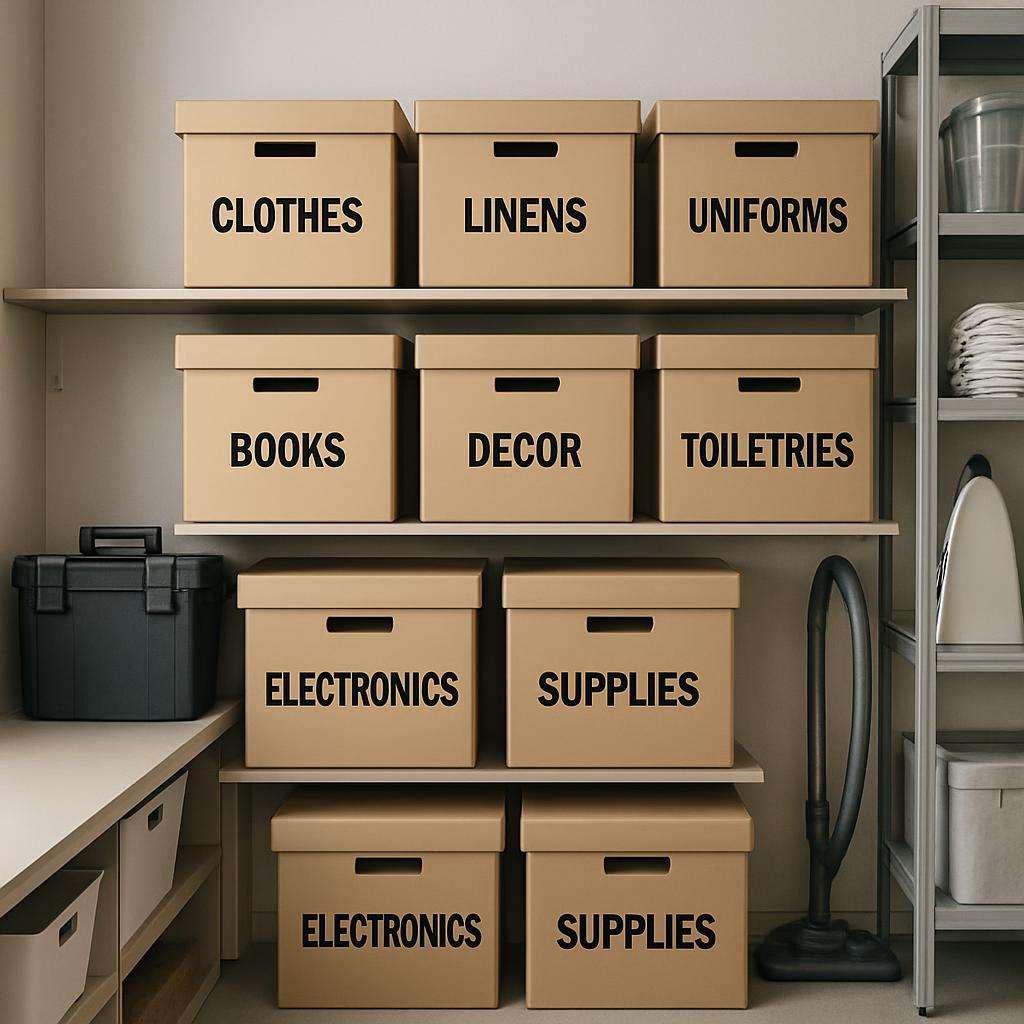 Cell phone and electronic parts organized in boxes.